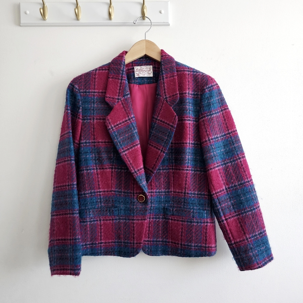 Vintage Pendleton USA Size 6 Petite Pure Virgin Wool Blazer Plaid Tartan Lined